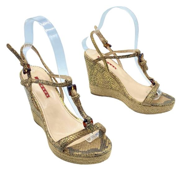 Prada Python T-strap Platform Wedge Sandals size 36.5 - Picture 1 of 16
